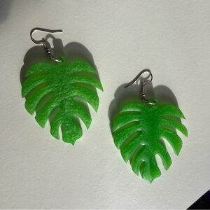 Green Monstera Leaf Earrings